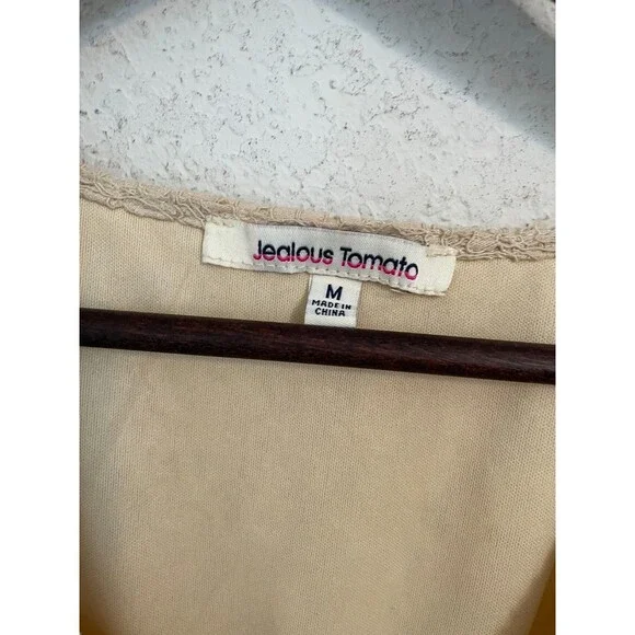 Jealous Tomato Womens Lace Peplum Top Size M Beige Romantic Coquette Babydoll - Picture 6 of 7